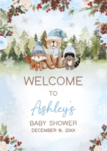 532 Blue Winter Woodland Baby Shower Welcome Sign A1: 532 Blue Winter Woodland Baby Shower Welcome Sign