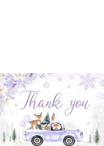 534 Purple Winter Woodland Truck Baby Shower Thank You Card: 534 Purple Winter Woodland Truck Baby Shower Invitation
