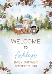 532 Blue Winter Woodland Baby Shower Welcome Sign A2: 532 Blue Winter Woodland Baby Shower Welcome Sign