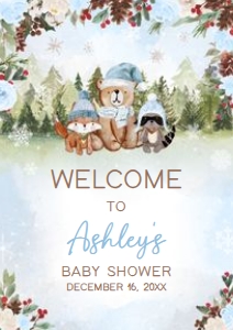 532 Blue Winter Woodland Baby Shower Welcome Sign A4: 532 Blue Winter Woodland Baby Shower Welcome Sign