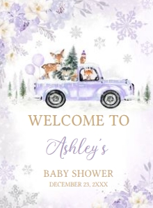 534 Purple Winter Woodland Truck Baby Shower Welcome Sign 11X15: 534 Purple Winter Woodland Truck Baby Shower Welcome Sign