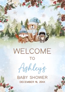 532 Blue Winter Woodland Baby Shower Welcome Sign A3: 532 Blue Winter Woodland Baby Shower Welcome Sign