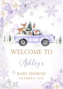 534 Purple Winter Woodland Truck Baby Shower Welcome Sign A1: 534 Purple Winter Woodland Truck Baby Shower Welcome Sign