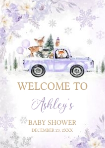534 Purple Winter Woodland Truck Baby Shower Welcome Sign A2: 534 Purple Winter Woodland Truck Baby Shower Welcome Sign