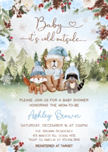 532 Blue Winter Woodland Baby Shower Invitation: 532 Blue Winter Woodland Baby Shower Invitation Set