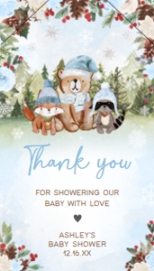 532 Blue Winter Woodland Baby Shower Favor Tag with Line: 532 Blue Winter Woodland Baby Shower Favor Tag