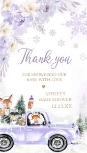 534 Purple Winter Woodland Truck Baby Shower Favor Tag: 534 Purple Winter Woodland Truck Baby Shower Favor Tag