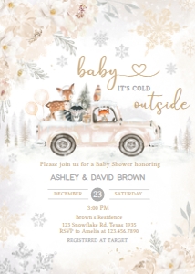 533 White Winter Woodland Truck Baby Shower Invitation: 533 White Winter Woodland Truck Baby Shower Invitation Set