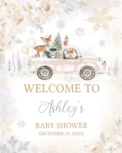 533 White Winter Woodland Truck Baby Shower Welcome Sign 16x20: 533 White Winter Woodland Truck Baby Shower Welcome Sign