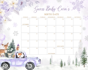 534 Purple Winter Woodland Truck Baby Shower Calendar 20x16: 534 Purple Winter Woodland Truck Baby Shower Calendar
