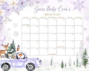 534 Purple Winter Woodland Truck Baby Shower Calendar 10x8: 534 Purple Winter Woodland Truck Baby Shower Calendar