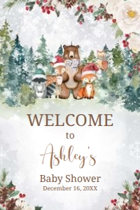 535 Winter Woodland Animals Baby Shower Welcome Sign 20x30: 535 Winter Woodland Animals Baby Shower Welcome Sign