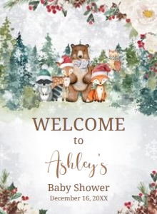 535 Winter Woodland Animals Baby Shower Welcome Sign 11x15: 535 Winter Woodland Animals Baby Shower Welcome Sign