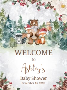 535 Winter Woodland Animals Baby Shower Welcome Sign 18x24: 535 Winter Woodland Animals Baby Shower Welcome Sign