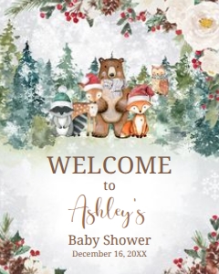 535 Winter Woodland Animals Baby Shower Welcome Sign 16x20: 535 Winter Woodland Animals Baby Shower Welcome Sign