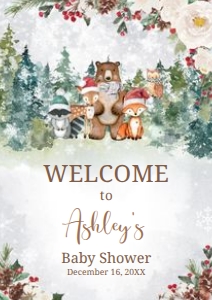 535 Winter Woodland Animals Baby Shower Welcome Sign A3: 535 Winter Woodland Animals Baby Shower Welcome Sign