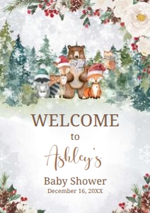 535 Winter Woodland Animals Baby Shower Welcome Sign A1: 535 Winter Woodland Animals Baby Shower Welcome Sign