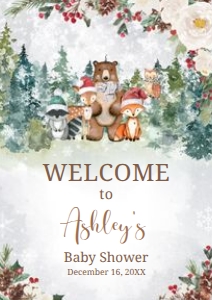 535 Winter Woodland Animals Baby Shower Welcome Sign A4: 535 Winter Woodland Animals Baby Shower Welcome Sign