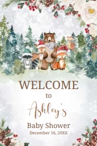 535 Winter Woodland Animals Baby Shower Welcome Sign 24x36: 535 Winter Woodland Animals Baby Shower Welcome Sign