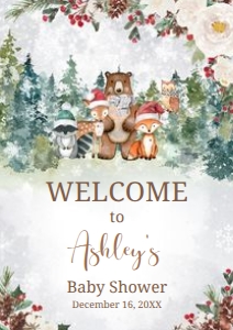 535 Winter Woodland Animals Baby Shower Welcome Sign A2: 535 Winter Woodland Animals Baby Shower Welcome Sign