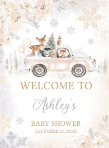 533 White Winter Woodland Truck Baby Shower Welcome Sign 11X15: 533 White Winter Woodland Truck Baby Shower Welcome Sign