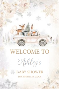 533 White Winter Woodland Truck Baby Shower Welcome Sign 20X30: 533 White Winter Woodland Truck Baby Shower Welcome Sign