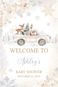 533 White Winter Woodland Truck Baby Shower Welcome Sign 24X36: 533 White Winter Woodland Truck Baby Shower Welcome Sign