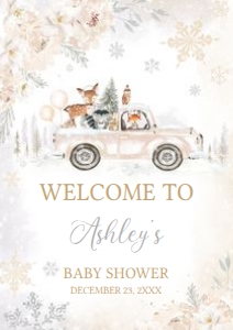 533 White Winter Woodland Truck Baby Shower Welcome Sign A1: 533 White Winter Woodland Truck Baby Shower Welcome Sign