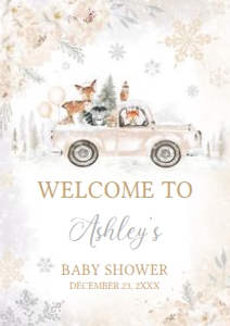 533 White Winter Woodland Truck Baby Shower Welcome Sign A3: 533 White Winter Woodland Truck Baby Shower Welcome Sign