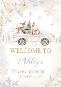 533 White Winter Woodland Truck Baby Shower Welcome Sign A2: 533 White Winter Woodland Truck Baby Shower Welcome Sign