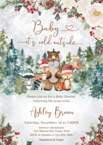 535 Winter Woodland Animals Baby Shower Invitation: 535 Winter Woodland Animals Baby Shower Invitation