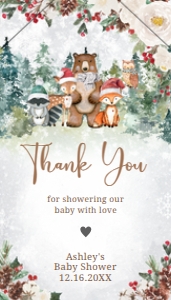 535 Winter Woodland Animals Baby Shower Favor Tag with Line: 535 Winter Woodland Animals Baby Shower Favor Tag