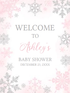 536 Pink Silver Little Snowflake Baby Shower Welcome Sign 18x24: 536 Pink Silver Little Snowflake Baby Shower Welcome Sign