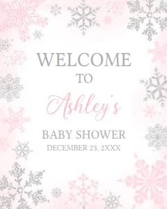 536 Pink Silver Little Snowflake Baby Shower Welcome Sign 16x20: 536 Pink Silver Little Snowflake Baby Shower Welcome Sign