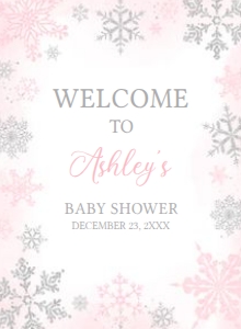 536 Pink Silver Little Snowflake Baby Shower Welcome Sign 11x15: 536 Pink Silver Little Snowflake Baby Shower Welcome Sign