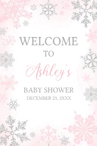 536 Pink Silver Little Snowflake Baby Shower Welcome Sign 20X30: 536 Pink Silver Little Snowflake Baby Shower Welcome Sign