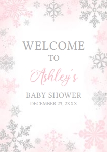 536 Pink Silver Little Snowflake Baby Shower Welcome Sign A4: 536 Pink Silver Little Snowflake Baby Shower Welcome Sign