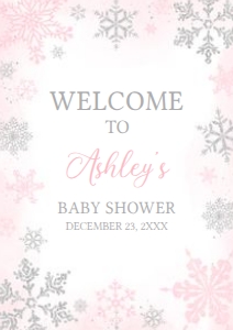 536 Pink Silver Little Snowflake Baby Shower Welcome Sign A3: 536 Pink Silver Little Snowflake Baby Shower Welcome Sign