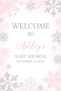 536 Pink Silver Little Snowflake Baby Shower Welcome Sign 24X36: 536 Pink Silver Little Snowflake Baby Shower Welcome Sign