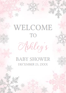 536 Pink Silver Little Snowflake Baby Shower Welcome Sign A2: 536 Pink Silver Little Snowflake Baby Shower Welcome Sign