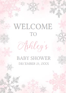 536 Pink Silver Little Snowflake Baby Shower Welcome Sign A1: 536 Pink Silver Little Snowflake Baby Shower Welcome Sign