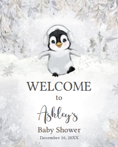 537 Penguin Baby Shower Welcome Sign 16x20: 537 Penguin Baby Shower Welcome Sign