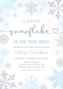 538 Blue Silver Little Snowflake Baby Shower Invitation: 538 Blue Silver Little Snowflake Baby Shower Invitation Set