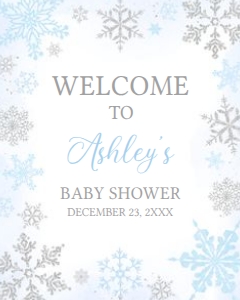 538 Blue Silver Little Snowflake Baby Shower Welcome Sign 16x20: 538 Blue Silver Little Snowflake Baby Shower Welcome Sign