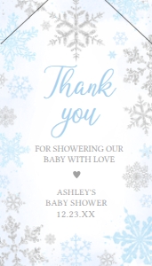 538 Blue  Silver Little Snowflake Baby Shower Favor Tag with Line: 538 Blue Silver Little Snowflake Baby Shower Favor Tag