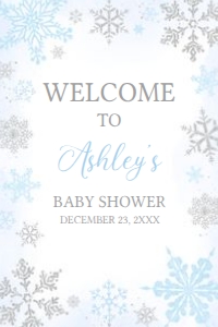 538 Blue Silver Little Snowflake Baby Shower Welcome Sign 20X30: 538 Blue Silver Little Snowflake Baby Shower Welcome Sign