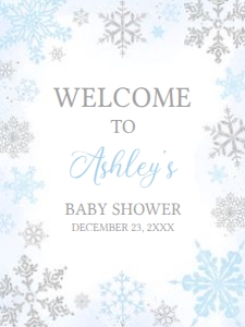 538 Blue Silver Little Snowflake Baby Shower Welcome Sign 18x24: 538 Blue Silver Little Snowflake Baby Shower Welcome Sign