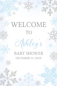 538 Blue Silver Little Snowflake Baby Shower Welcome Sign 24X36: 538 Blue Silver Little Snowflake Baby Shower Welcome Sign