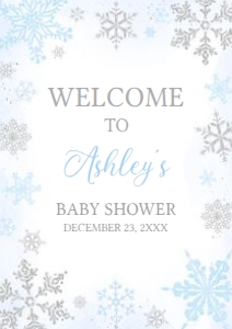 538 Blue Silver Little Snowflake Baby Shower Welcome Sign A2: 538 Blue Silver Little Snowflake Baby Shower Welcome Sign
