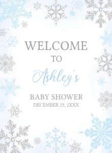 538 Blue Silver Little Snowflake Baby Shower Welcome Sign 11x15: 538 Blue Silver Little Snowflake Baby Shower Welcome Sign